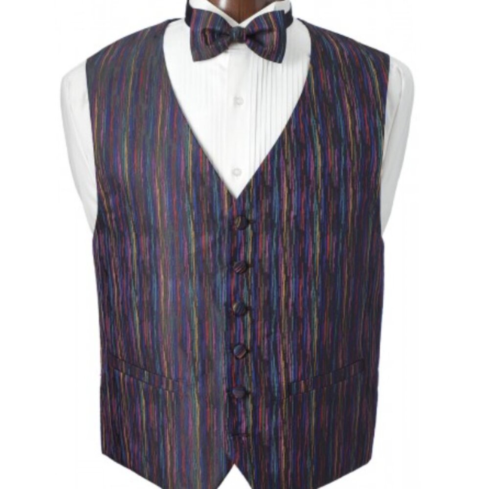 Mardi Gras Multicolor Stripe Vest and Bow Tie Set